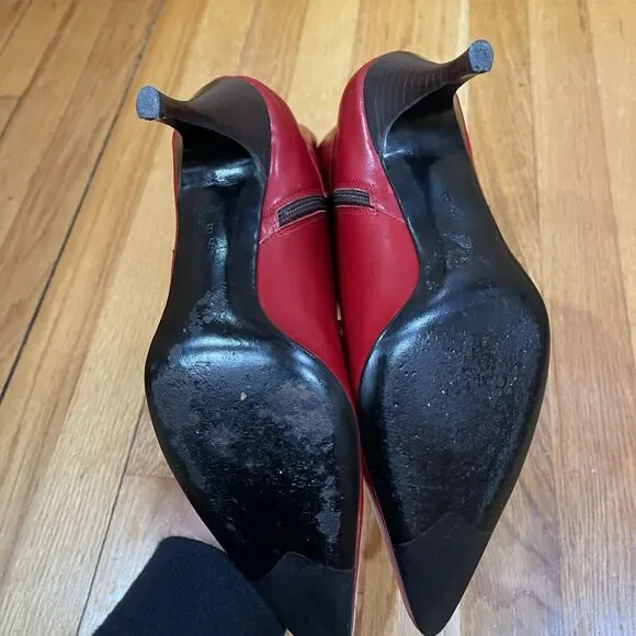 Cole Haan City Red Leather Pointed Toe Ankle Boots Kitten Heel Womens Size 6 EUC - Picture 11 of 16